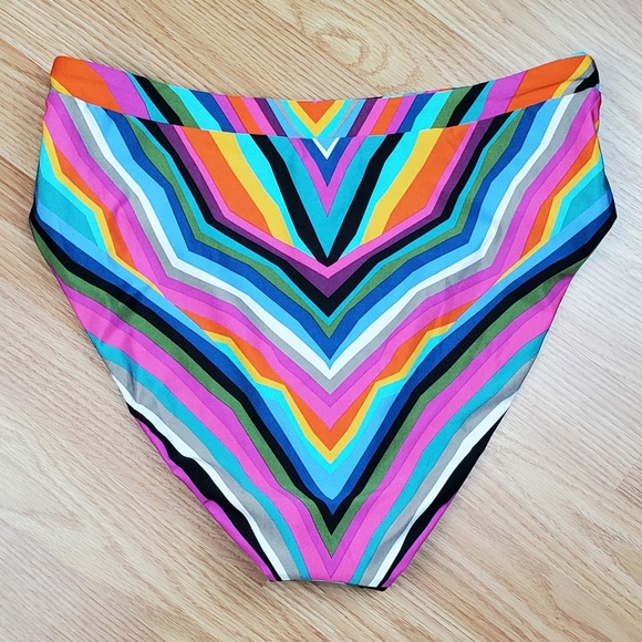 NWT Trina Turk reversible high waist swim bikini bottoms multicolor striped - Picture 4 of 7